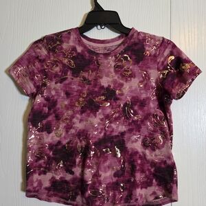 Pilcro Crewneck Burgundy and Gold Floral Top Size Small 100% Cotton